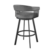 Chelsea 25" Swivel Counter Stool with Matte Black Finish and Vintage Gray Faux Leather - Furniture City (CA)l
