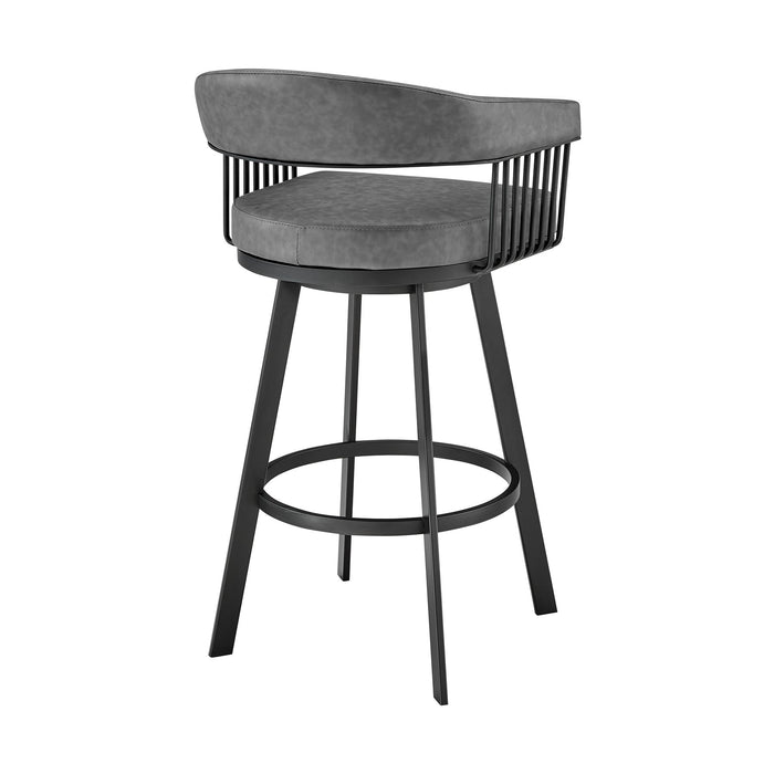 Chelsea 25" Swivel Counter Stool with Matte Black Finish and Vintage Gray Faux Leather