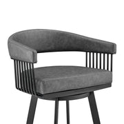 Chelsea 25" Swivel Counter Stool with Matte Black Finish and Vintage Gray Faux Leather - Furniture City (CA)l