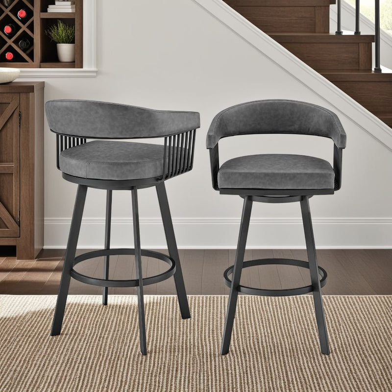 Chelsea 29" Swivel Bar Stool with Matte Black Finish and Vintage Gray Faux Leather - Furniture City (CA)l