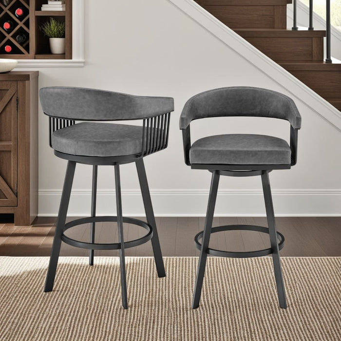 Chelsea 29" Swivel Bar Stool with Matte Black Finish and Vintage Gray Faux Leather