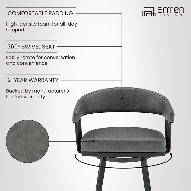 Chelsea 29" Swivel Bar Stool with Matte Black Finish and Vintage Gray Faux Leather - Furniture City (CA)l