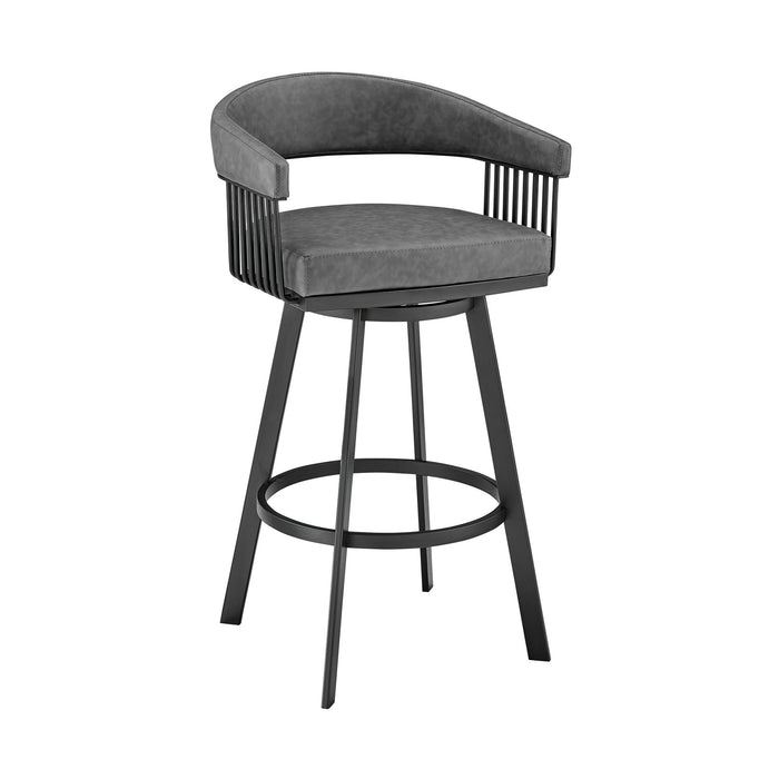 Chelsea 29" Swivel Bar Stool with Matte Black Finish and Vintage Gray Faux Leather
