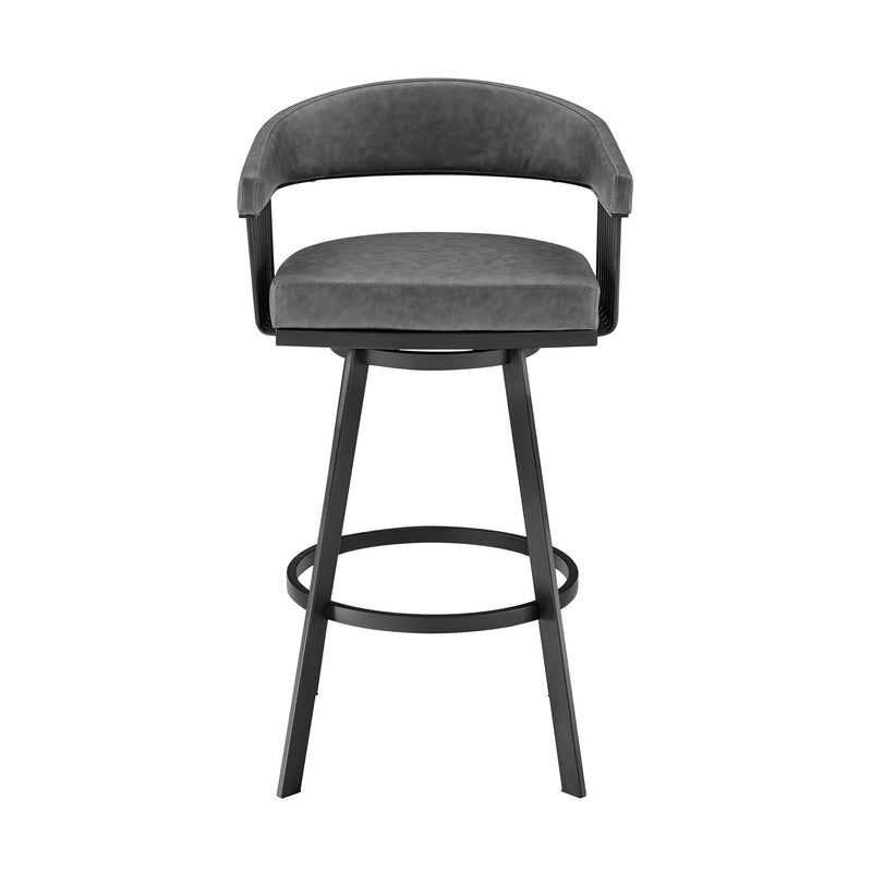 Chelsea 29" Swivel Bar Stool with Matte Black Finish and Vintage Gray Faux Leather - Furniture City (CA)l