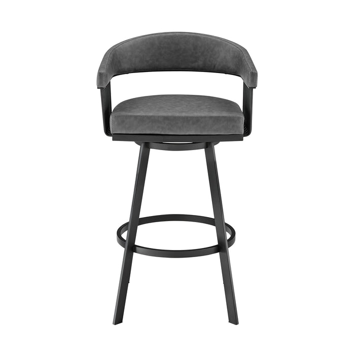 Chelsea 29" Swivel Bar Stool with Matte Black Finish and Vintage Gray Faux Leather