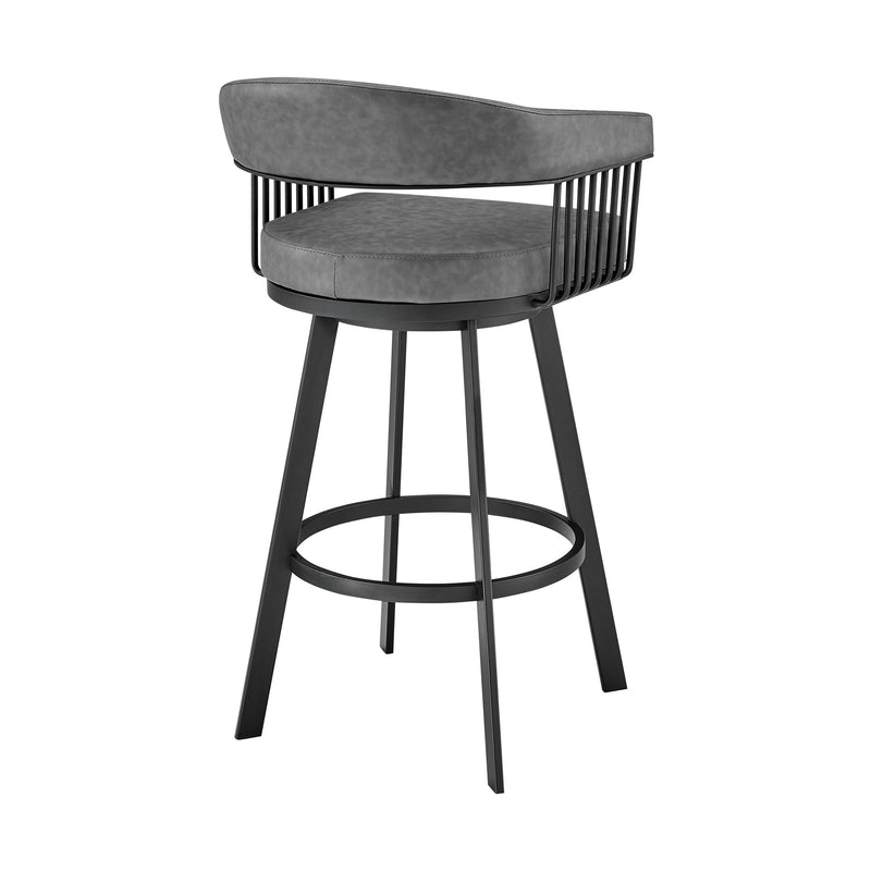 Chelsea 29" Swivel Bar Stool with Matte Black Finish and Vintage Gray Faux Leather - Furniture City (CA)l