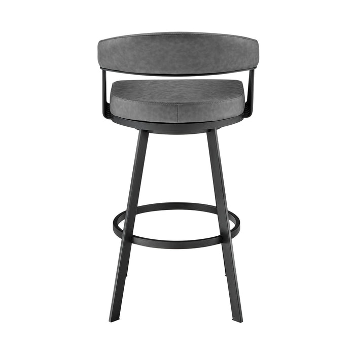 Chelsea 29" Swivel Bar Stool with Matte Black Finish and Vintage Gray Faux Leather