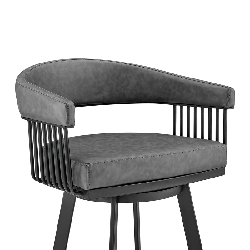 Chelsea 29" Swivel Bar Stool with Matte Black Finish and Vintage Gray Faux Leather - Furniture City (CA)l