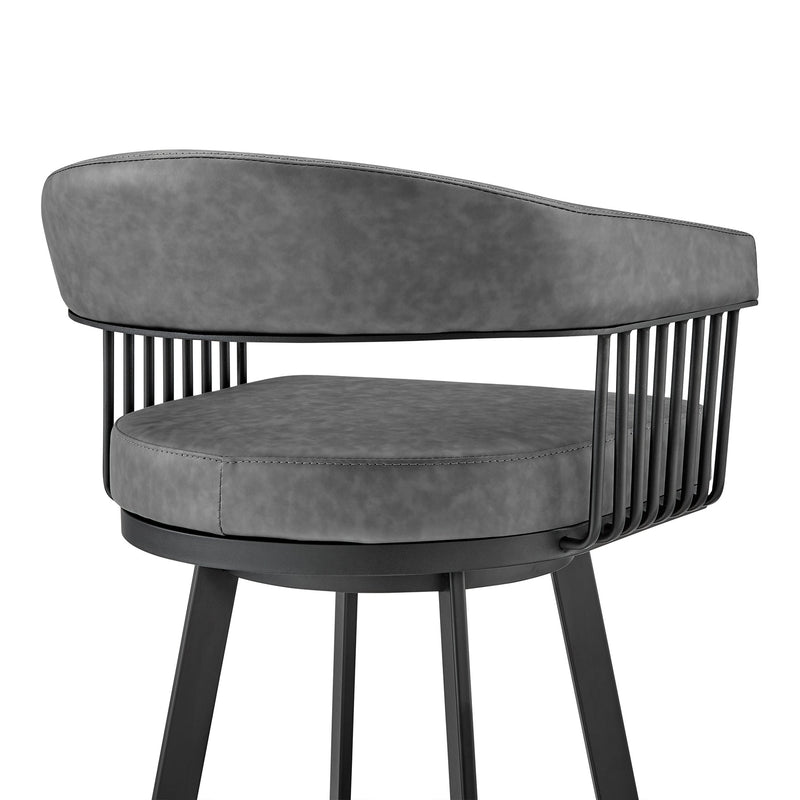 Chelsea 29" Swivel Bar Stool with Matte Black Finish and Vintage Gray Faux Leather - Furniture City (CA)l