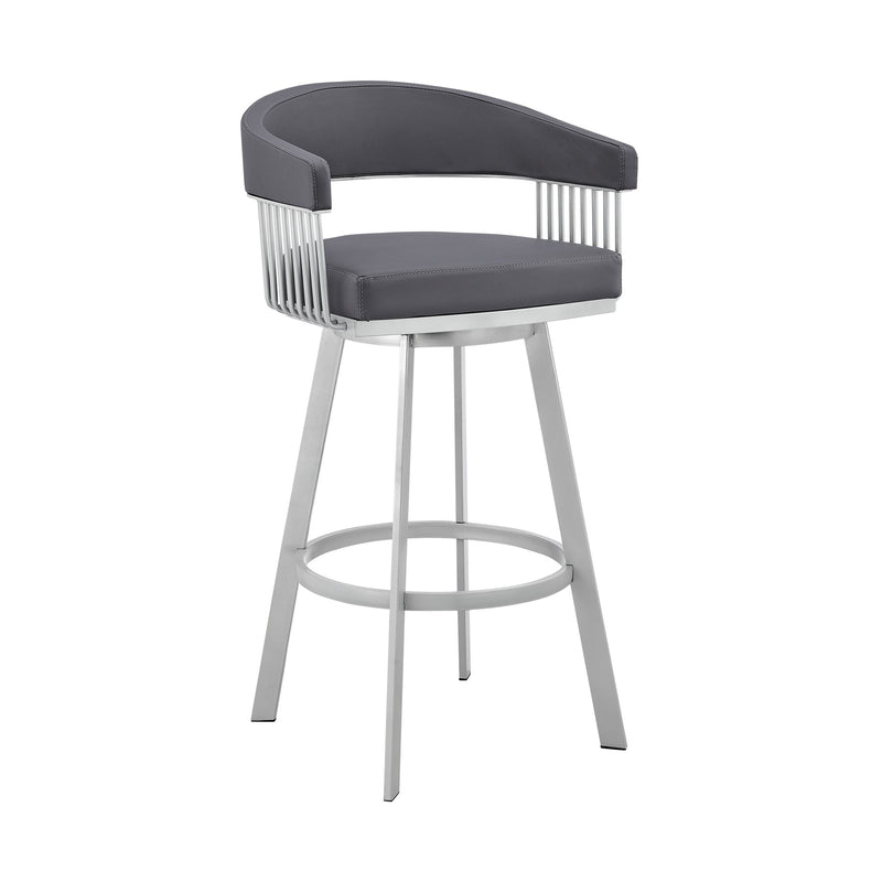 Chelsea 25" Swivel Counter Stool with Silver Metal Finish and Slate Gray Faux Leather - Furniture City (CA)l