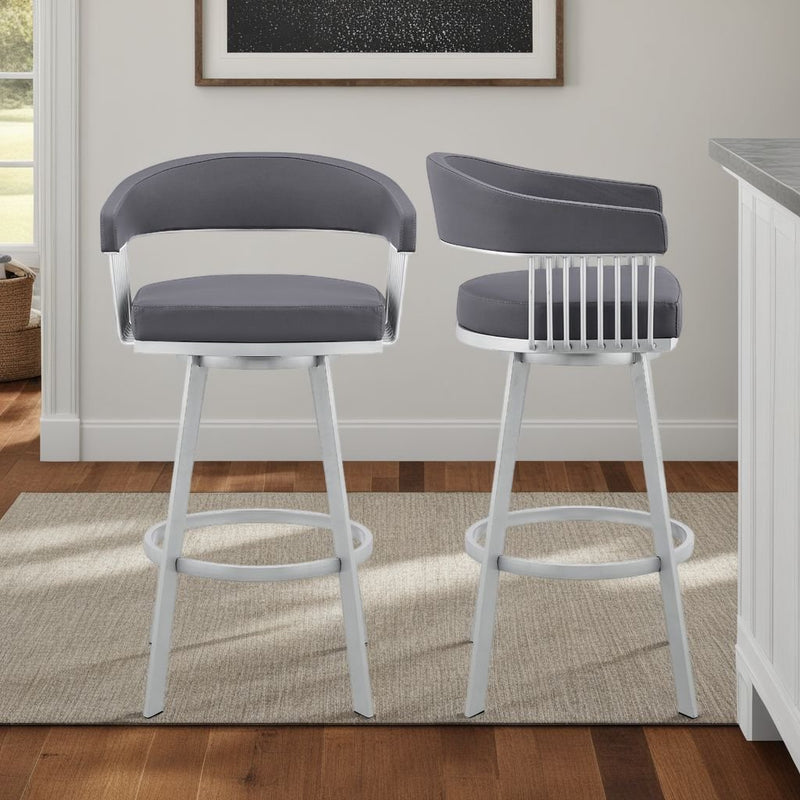 Chelsea 25" Swivel Counter Stool with Silver Metal Finish and Slate Gray Faux Leather - Furniture City (CA)l