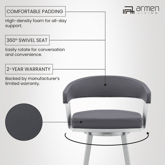 Chelsea 25" Swivel Counter Stool with Silver Metal Finish and Slate Gray Faux Leather