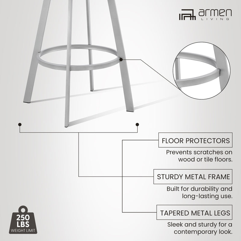 Chelsea 25" Swivel Counter Stool with Silver Metal Finish and Slate Gray Faux Leather - Furniture City (CA)l