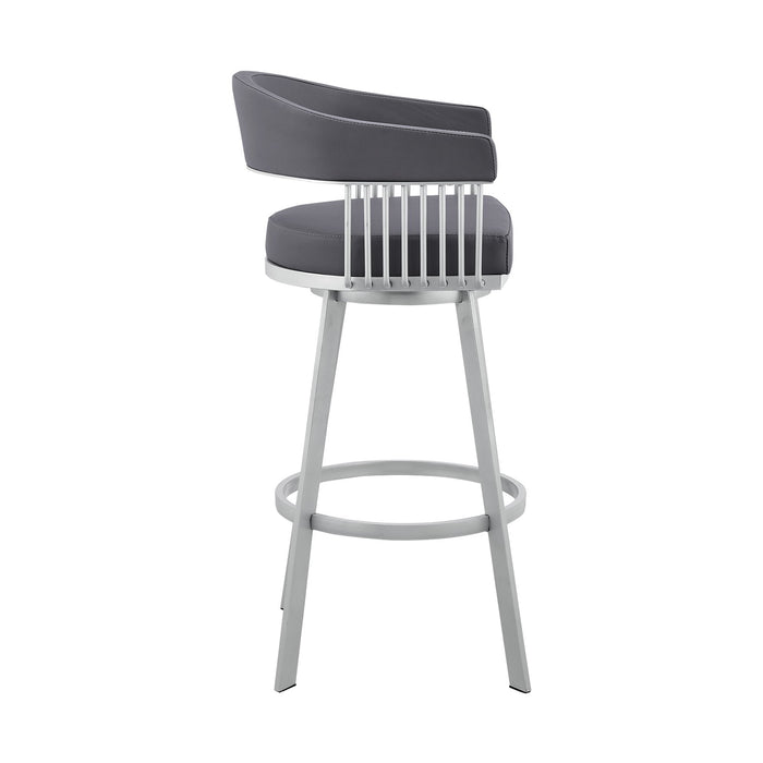 Chelsea 25" Swivel Counter Stool with Silver Metal Finish and Slate Gray Faux Leather