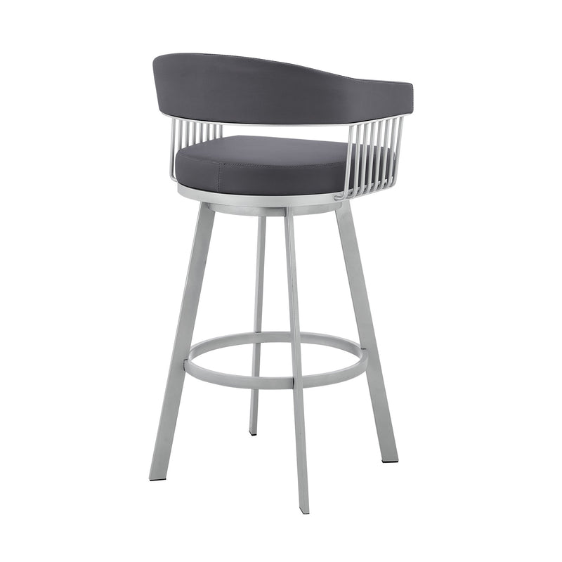 Chelsea 25" Swivel Counter Stool with Silver Metal Finish and Slate Gray Faux Leather - Furniture City (CA)l