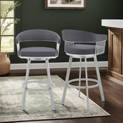 Chelsea 29" Swivel Bar Stool with Silver Finish and Slate Gray Faux Leather - Furniture City (CA)l