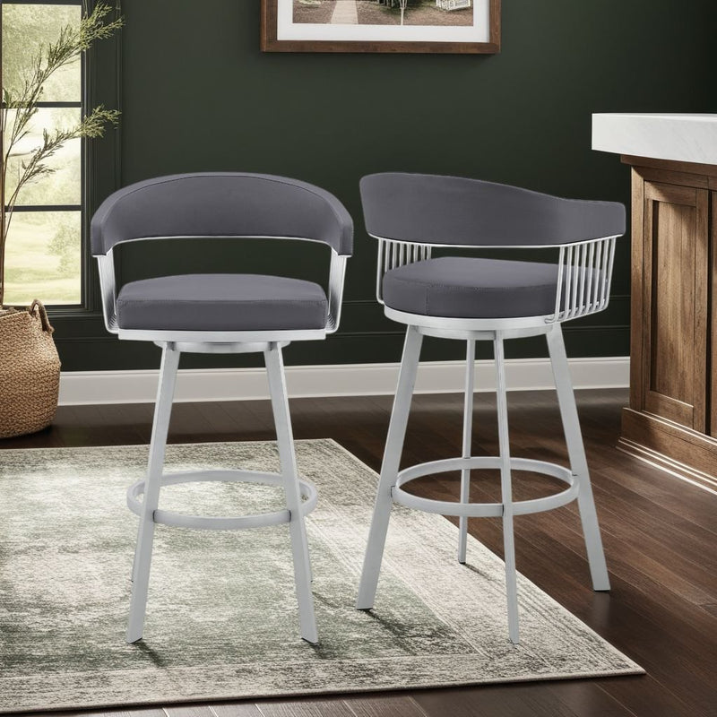 Chelsea 29" Swivel Bar Stool with Silver Finish and Slate Gray Faux Leather - Furniture City (CA)l