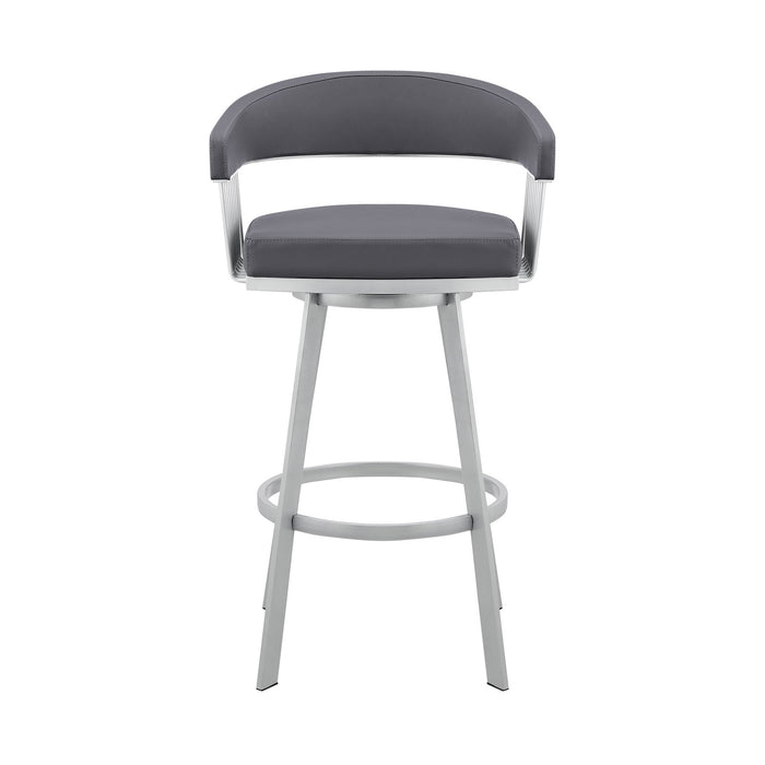 Chelsea 29" Swivel Bar Stool with Silver Finish and Slate Gray Faux Leather