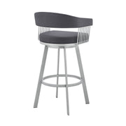 Chelsea 29" Swivel Bar Stool with Silver Finish and Slate Gray Faux Leather - Furniture City (CA)l