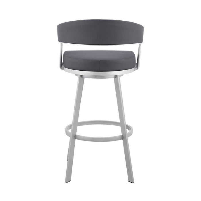 Chelsea 29" Swivel Bar Stool with Silver Finish and Slate Gray Faux Leather