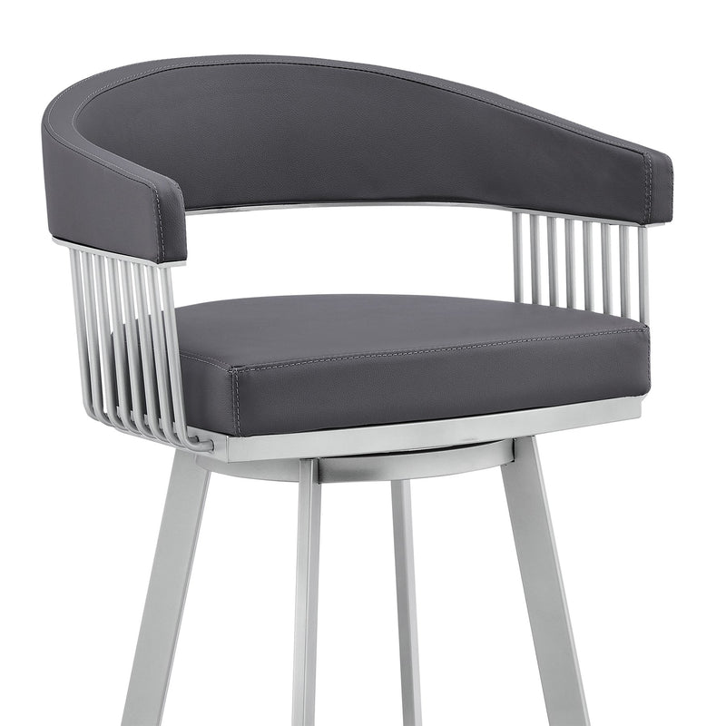 Chelsea 29" Swivel Bar Stool with Silver Finish and Slate Gray Faux Leather - Furniture City (CA)l