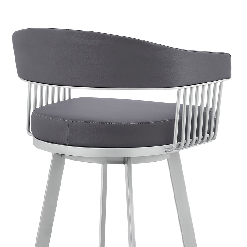 Chelsea 29" Swivel Bar Stool with Silver Finish and Slate Gray Faux Leather - Furniture City (CA)l