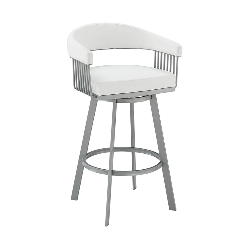 Chelsea 25" Swivel Counter Stool with Silver Metal Finish and White Faux Leather - Furniture City (CA)l