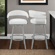Chelsea 25" Swivel Counter Stool with Silver Metal Finish and White Faux Leather - Furniture City (CA)l