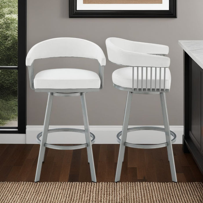 Chelsea 25" Swivel Counter Stool with Silver Metal Finish and White Faux Leather