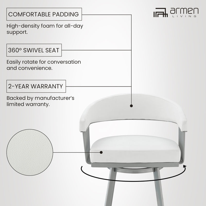 Chelsea 25" Swivel Counter Stool with Silver Metal Finish and White Faux Leather - Furniture City (CA)l