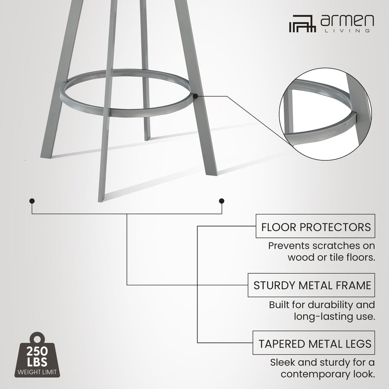 Chelsea 25" Swivel Counter Stool with Silver Metal Finish and White Faux Leather - Furniture City (CA)l
