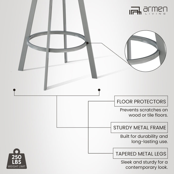 Chelsea 25" Swivel Counter Stool with Silver Metal Finish and White Faux Leather