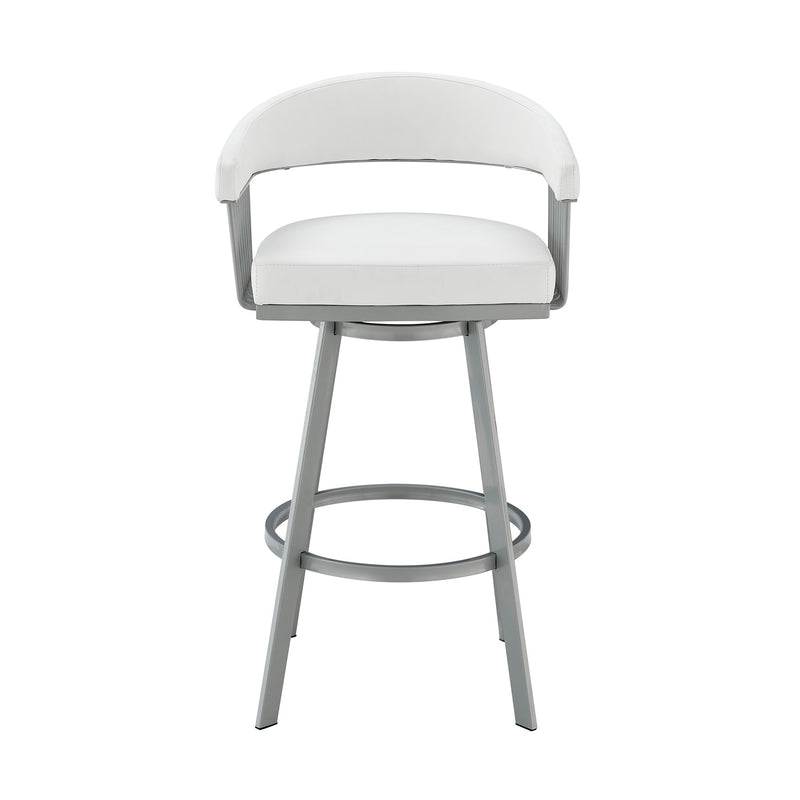 Chelsea 25" Swivel Counter Stool with Silver Metal Finish and White Faux Leather - Furniture City (CA)l