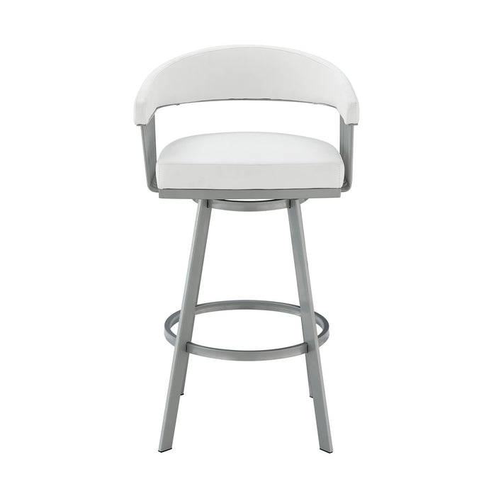 Chelsea 25" Swivel Counter Stool with Silver Metal Finish and White Faux Leather