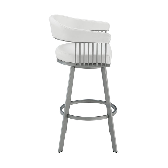 Chelsea 25" Swivel Counter Stool with Silver Metal Finish and White Faux Leather