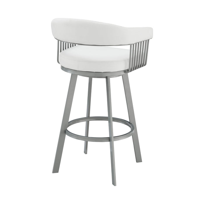 Chelsea 25" Swivel Counter Stool with Silver Metal Finish and White Faux Leather