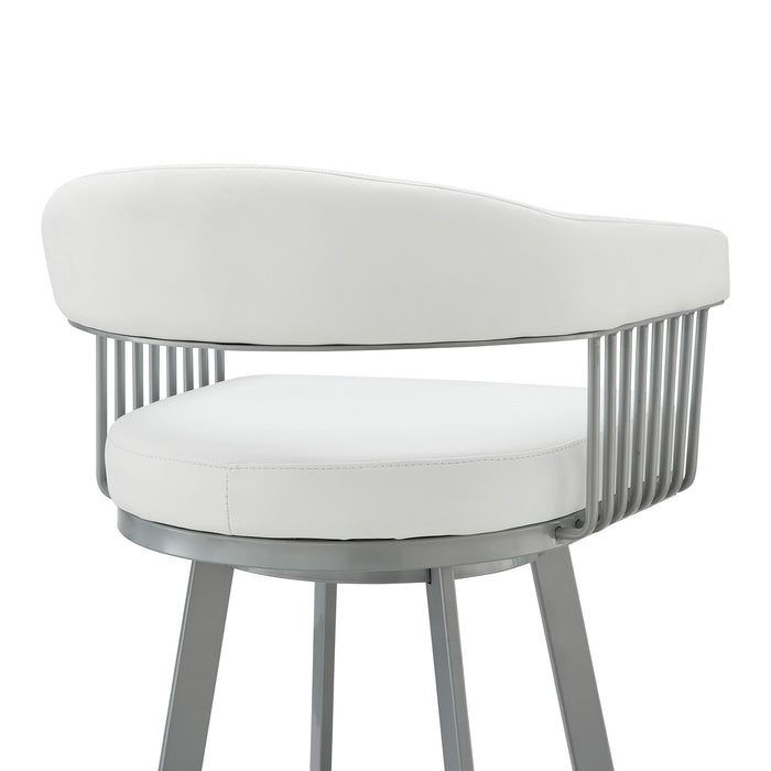 Chelsea 25" Swivel Counter Stool with Silver Metal Finish and White Faux Leather