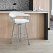 Chelsea 29" Swivel Bar Stool with Silver Metal Finish and White Faux Leather - Furniture City (CA)l
