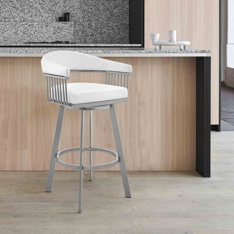Chelsea 29" Swivel Bar Stool with Silver Metal Finish and White Faux Leather - Furniture City (CA)l