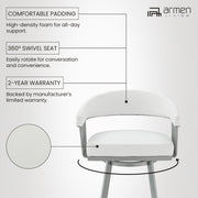 Chelsea 29" Swivel Bar Stool with Silver Metal Finish and White Faux Leather - Furniture City (CA)l