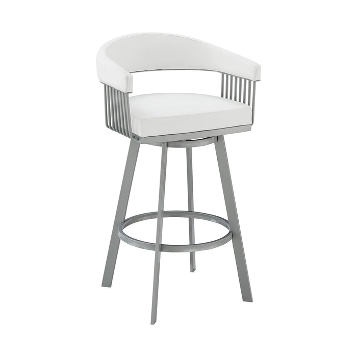 Chelsea 29" Swivel Bar Stool with Silver Metal Finish and White Faux Leather