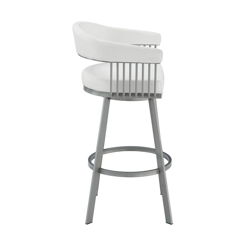 Chelsea 29" Swivel Bar Stool with Silver Metal Finish and White Faux Leather - Furniture City (CA)l