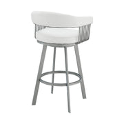 Chelsea 29" Swivel Bar Stool with Silver Metal Finish and White Faux Leather - Furniture City (CA)l