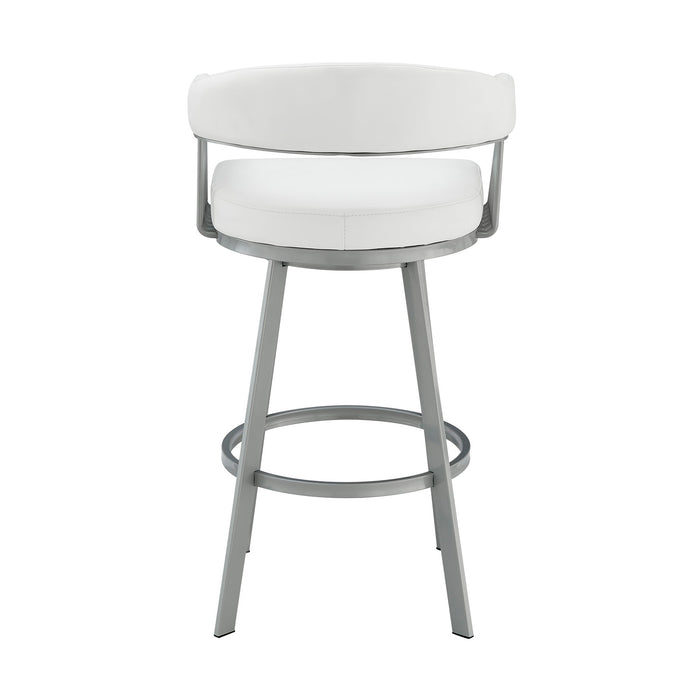 Chelsea 29" Swivel Bar Stool with Silver Metal Finish and White Faux Leather
