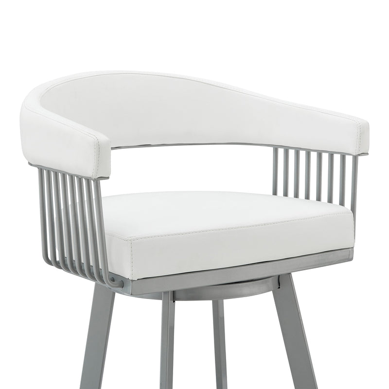 Chelsea 29" Swivel Bar Stool with Silver Metal Finish and White Faux Leather - Furniture City (CA)l