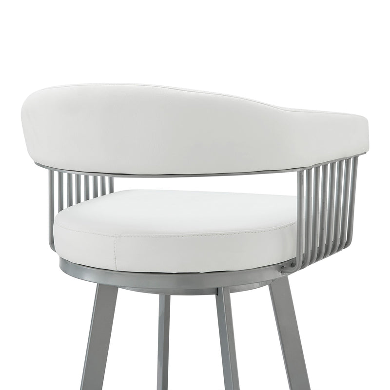 Chelsea 29" Swivel Bar Stool with Silver Metal Finish and White Faux Leather - Furniture City (CA)l
