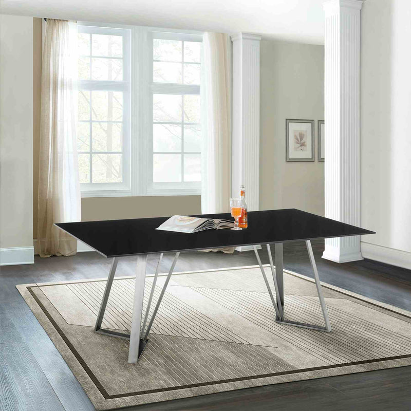 Cressida Glass and Stainless Steel Rectangular Dining Room Table - Furniture City (CA)l