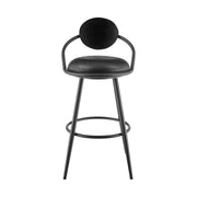 Carnation 26" Swivel Counter Stool in Black Iron with Vintage Black Faux Leather and Black Wood Back - Furniture City (CA)l