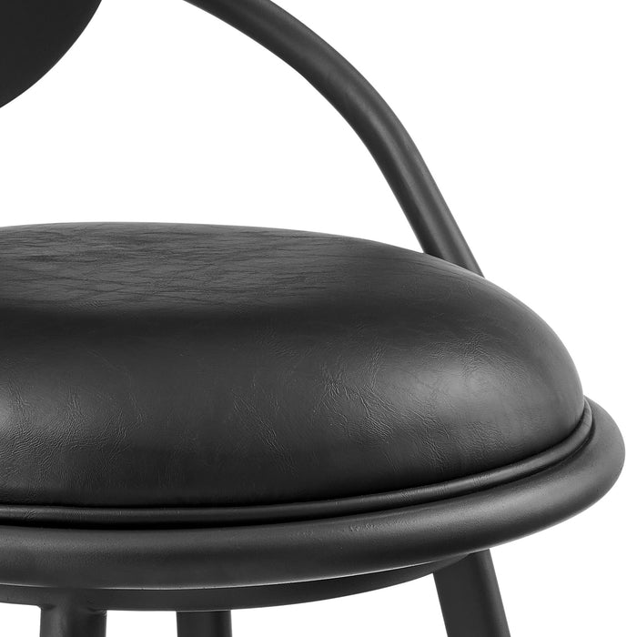 Carnation 26" Swivel Counter Stool in Black Iron with Vintage Black Faux Leather and Black Wood Back