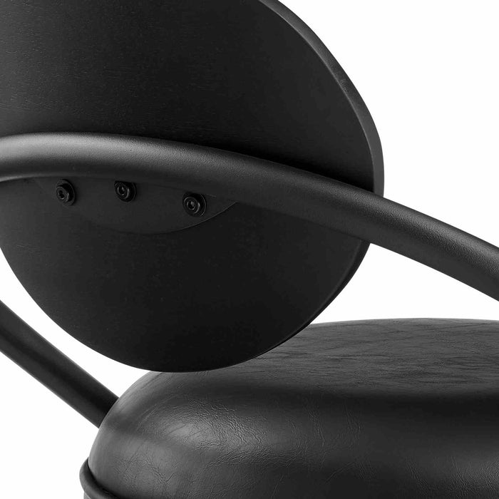 Carnation 30" Swivel Bar Stool in Black Iron with Vintage Black Faux Leather and Black Wood Back